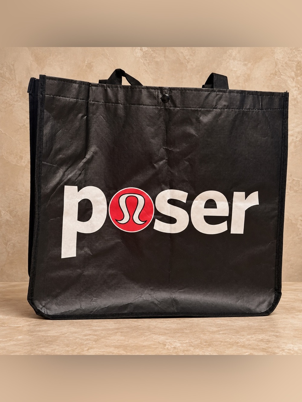 🖤❤️ Lululemon Large Poser Tote Bag Black Reusable Shopper Vintage 2013 Logo Snap